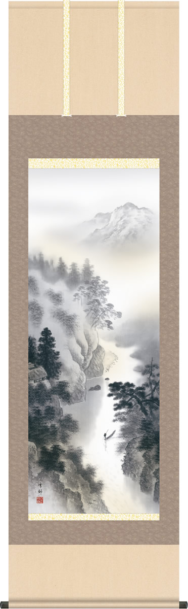 四条墨虾図 斉白石風 掛け軸 水墨画 客間・玄関装飾 国画 146×35cm