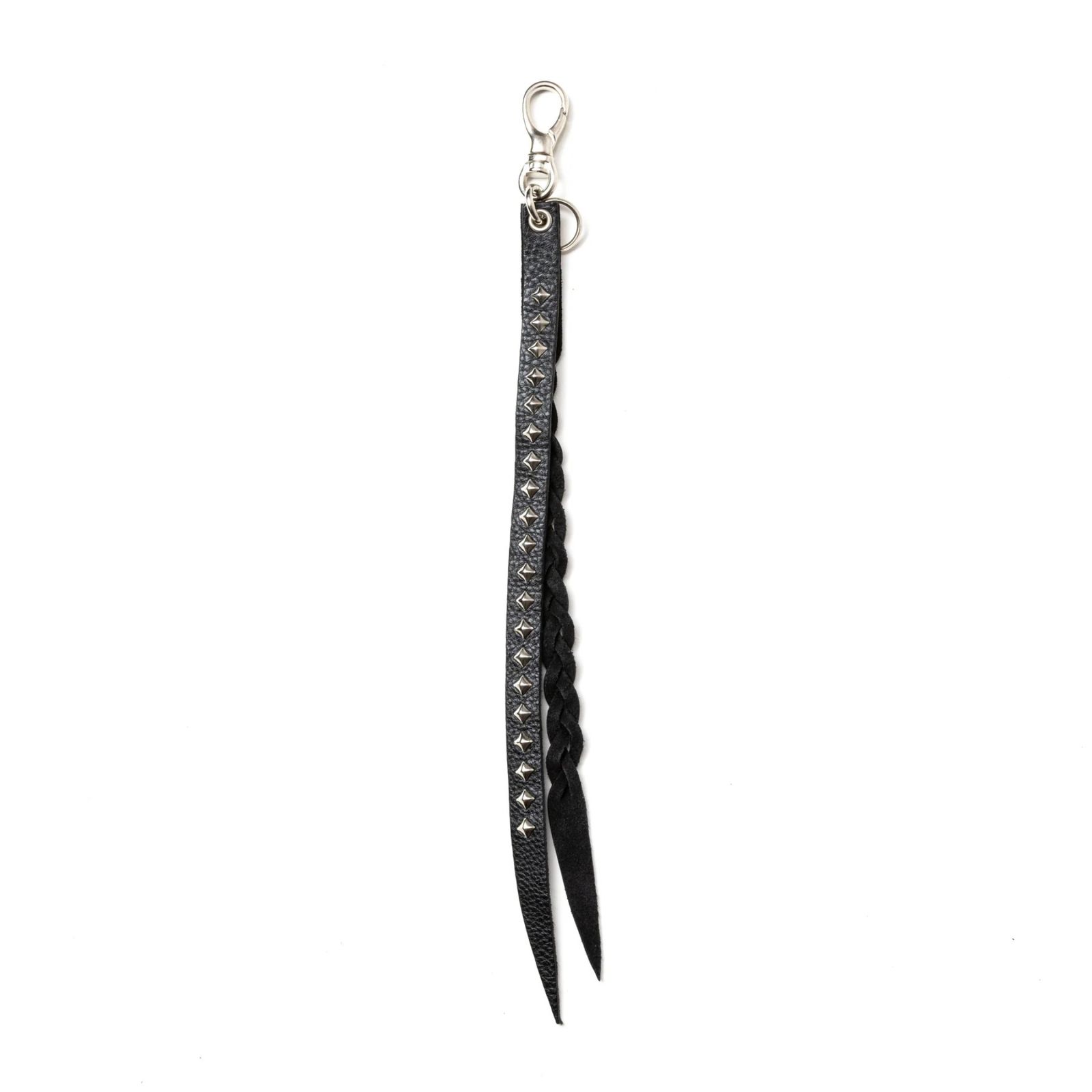 CALEE - STUDS & KNITTING LEATHER LONG KEY RING ＜TYPE B＞ (BLACK