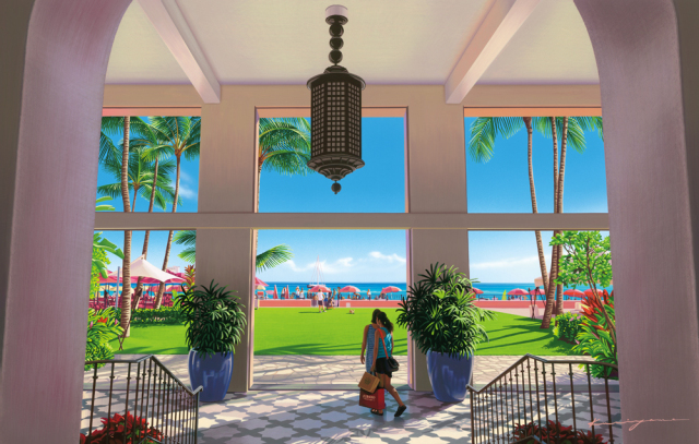 イラストレーター 栗山義勝】【キャンバスパネル絵】 ロイヤルハワイアン