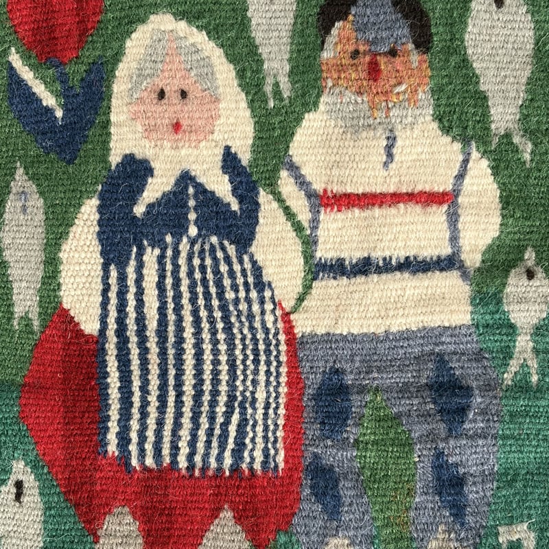 スウェーデンの伝統織物 「フレミッシュ織」 タペストリー｜漁師の夫婦