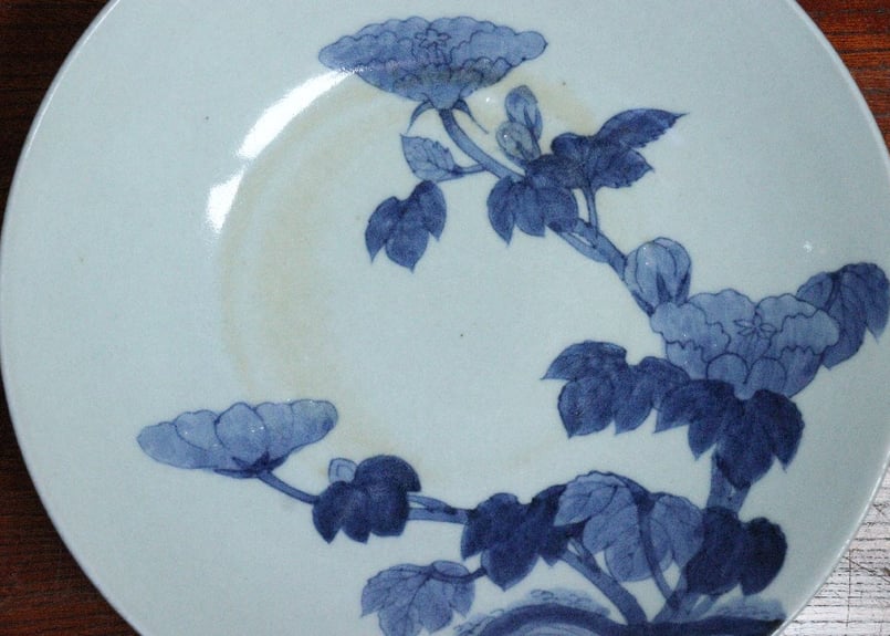 江戸幕末鍋島染付牡丹図7寸台皿③ | 吉祥寺PukuPuku