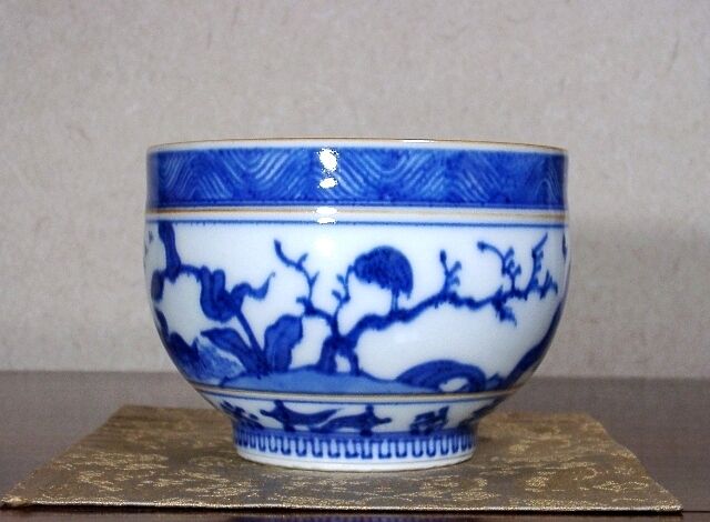 京焼・清水焼 大丸北峰（二代）作 倣祥瑞 鳥画 茶碗 無傷 箱合 保証