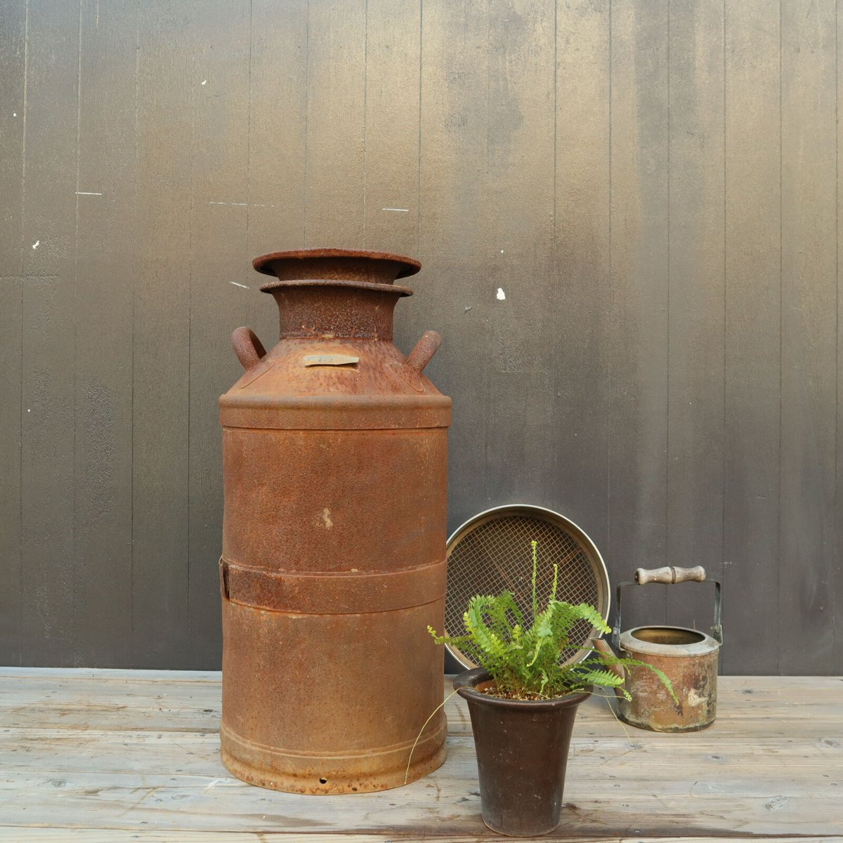 A014 古くて錆のある 鉄製の牛乳缶/ミルク缶 雪印 67㎝ 【引取限定品