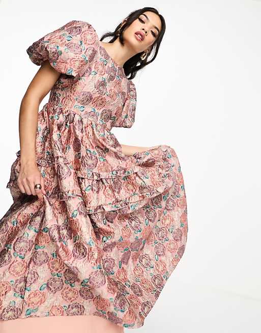 DREAM Sister Jane oversized jacquard midi dress in metallic pink