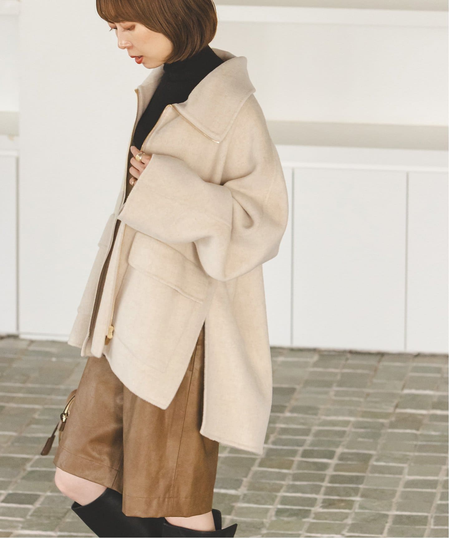 追加》キャメルミックスリバージップコート（その他ブルゾン／アウター