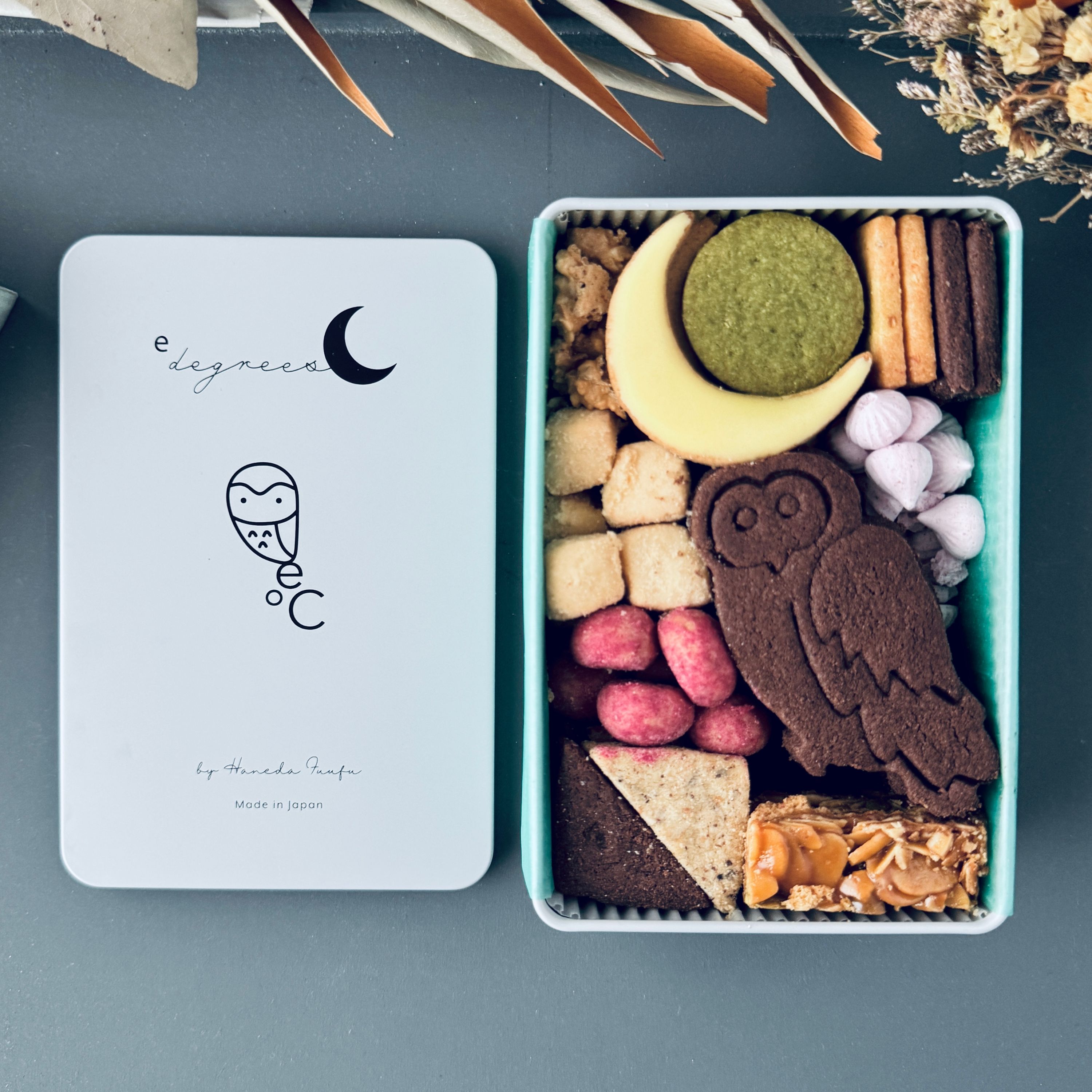 福を呼ぶフクロウとお月さまのクッキー缶 | e℃（イード）のプレゼント
