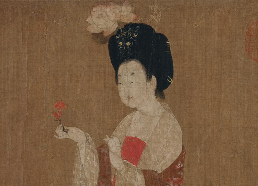 簪花仕女图》：丰腴美贵妇，回眸一笑百媚生