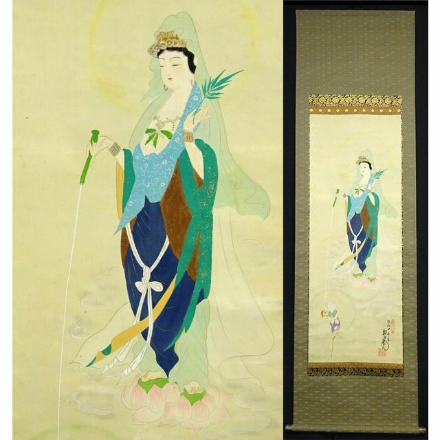 真作/青障/山家漁舟図/桐共箱付/布袋屋掛軸HD-70 真作/青障/山家漁舟図