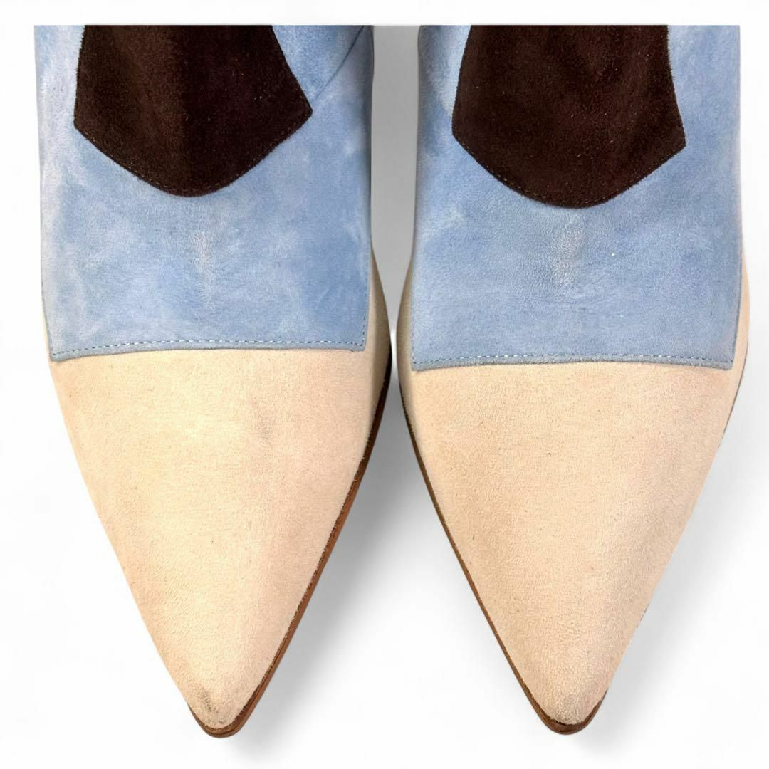 美品 マノロブラニク 38 25 スエード ショートブーツ サイドジップ