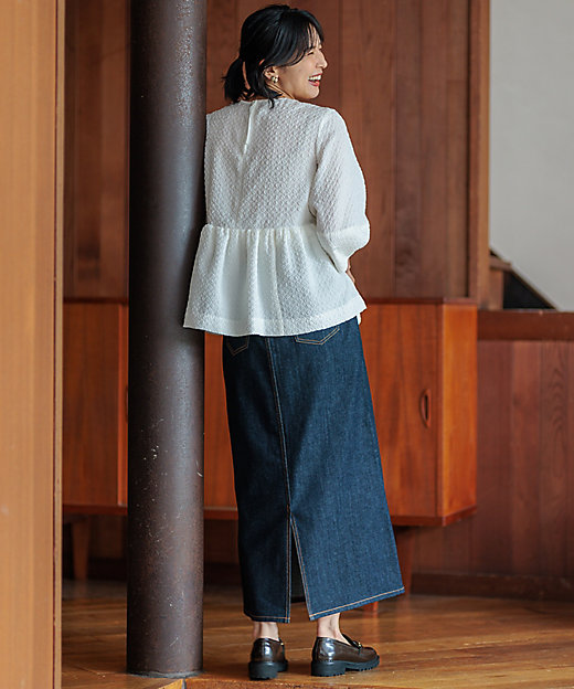 一部店舗限定／洗える】プレザンスジャカード ペプラム ブラウス