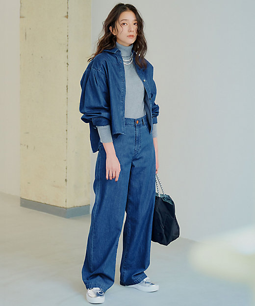 Oggi3月号掲載／洗える】ライトダンガリー クロップド ボリューム