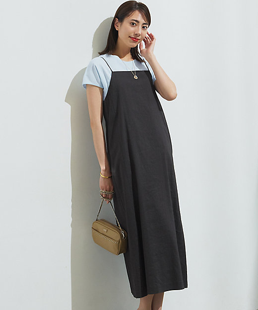 洗える】リネンレーヨンストレッチ Iライン キャミソール ワンピース