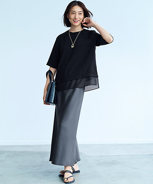 洗える】テクスチャーサテン ナロー スカート（SKWOGA0209