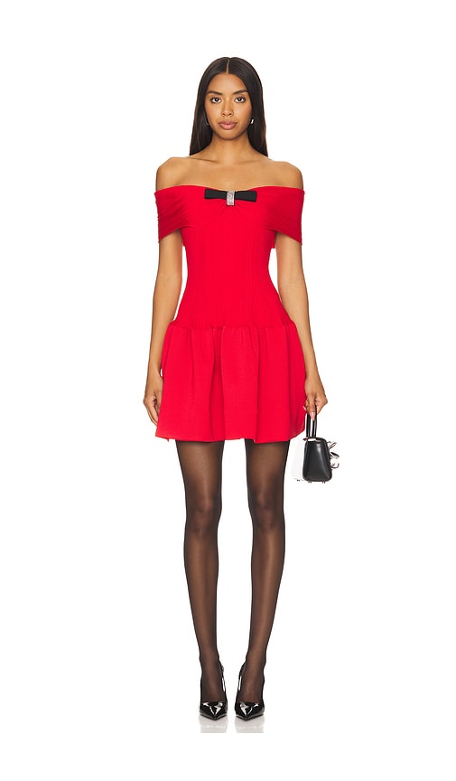 self-portrait Knit Bow Mini Dress in Red | REVOLVE