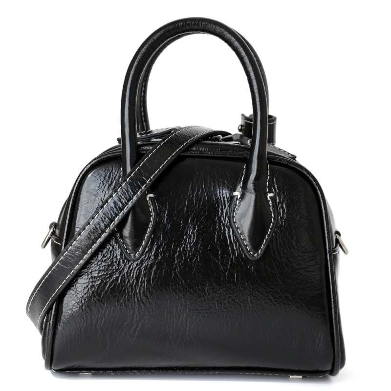 ブラックレザーショルダーミニボストンバッグトレンドレトロ