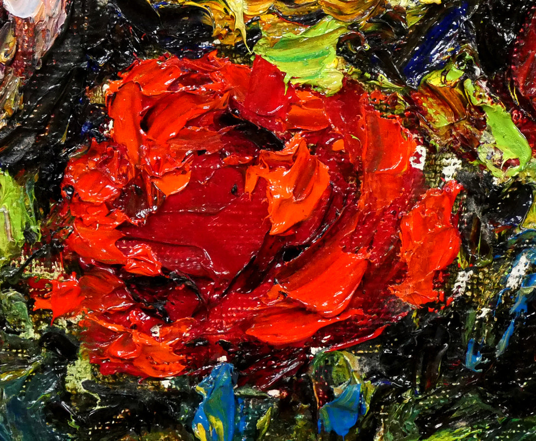 萩谷巌「静物（薔薇）」油絵・F4号 絵画買取・販売の小竹美術