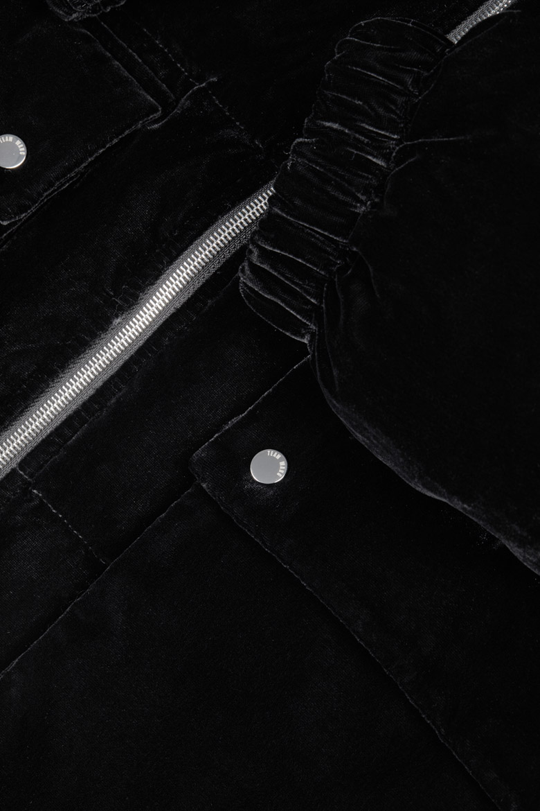 TEAM WANG | PRINTED LOGO VELVET DOWN JACKET BLACK | L'ARMOIRE
