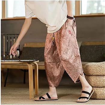 Men Japanese Samurai Shorts Loose Casual Ice Silk Pants Men Calf