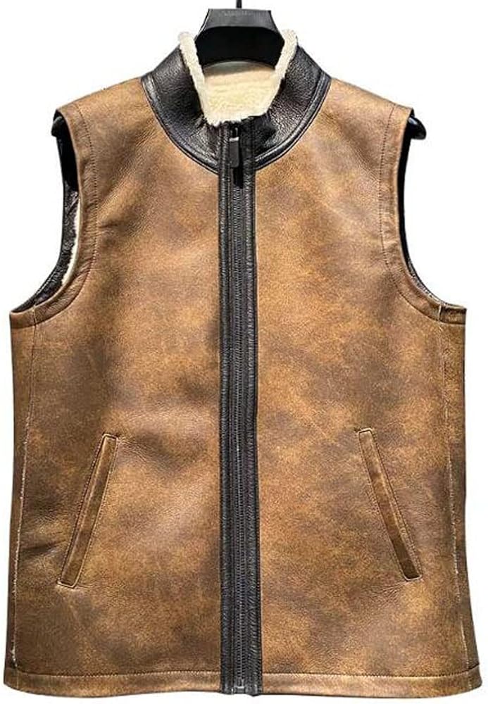 Amazon | Denny&Dora メンズ ムートン ベスト ブラウン ムートン