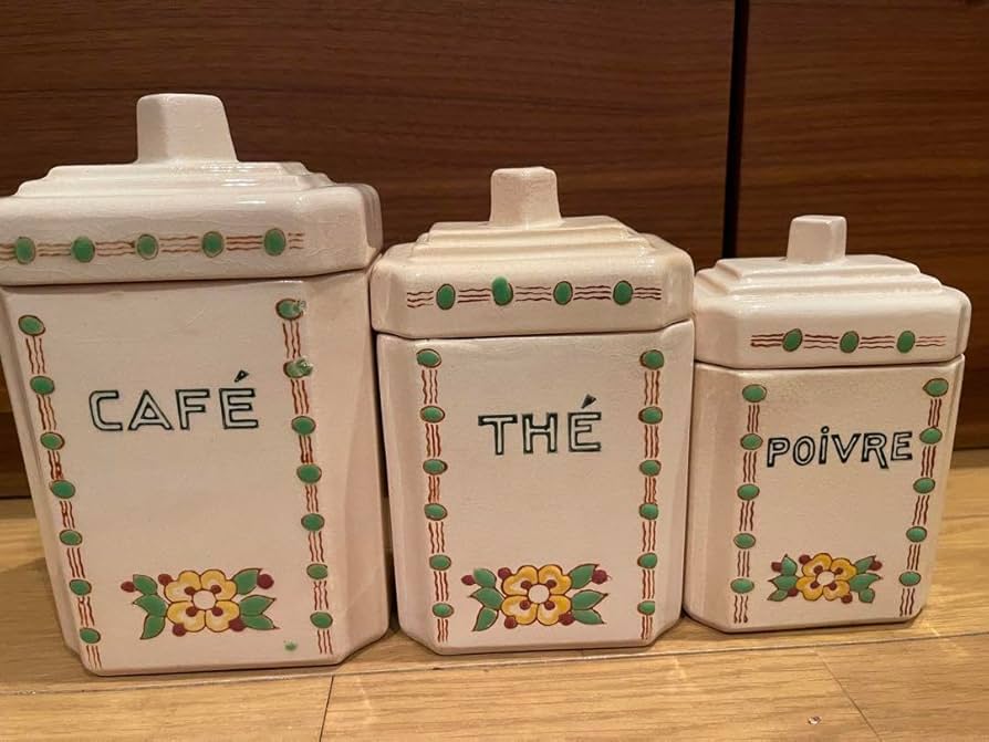 Amazon.co.jp: フランス アンティーク キャニスター 3個セット 陶器