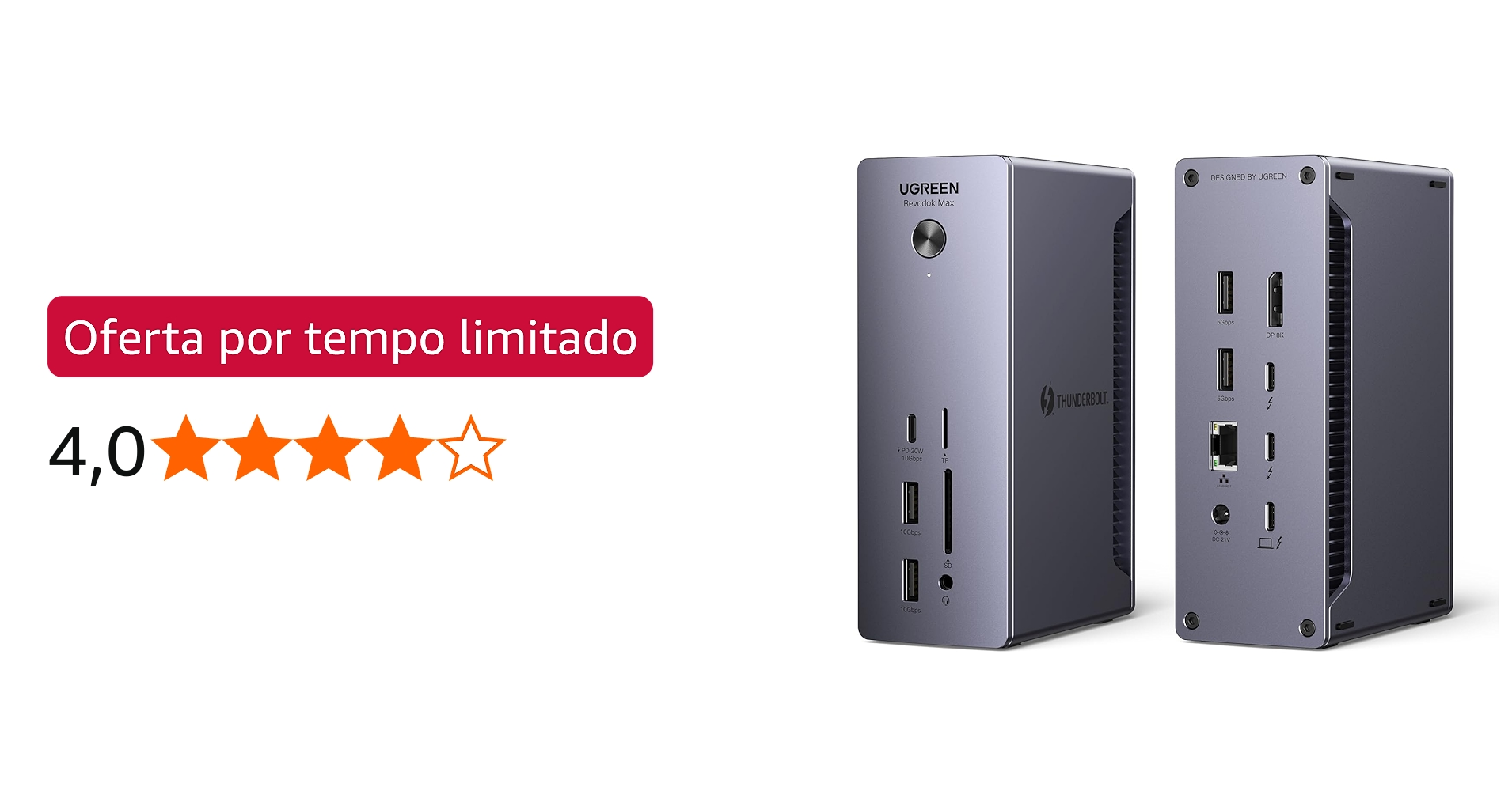 UGREEN Revodok Max 213 Thunderbolt 4 Dock, estação de acoplamento