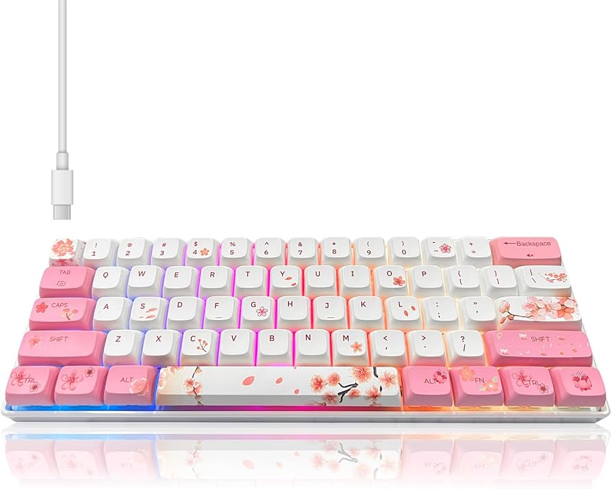 Amazon.com: ZMX Cherry Blossom Pink and White Keyboard,60% Wired