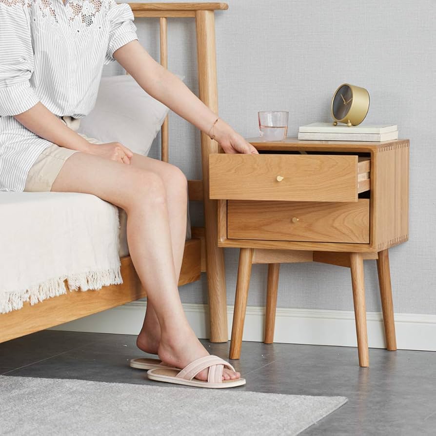 Amazon｜MU RONG ベッドサイドテーブル ナイトテーブル アメリカオーク