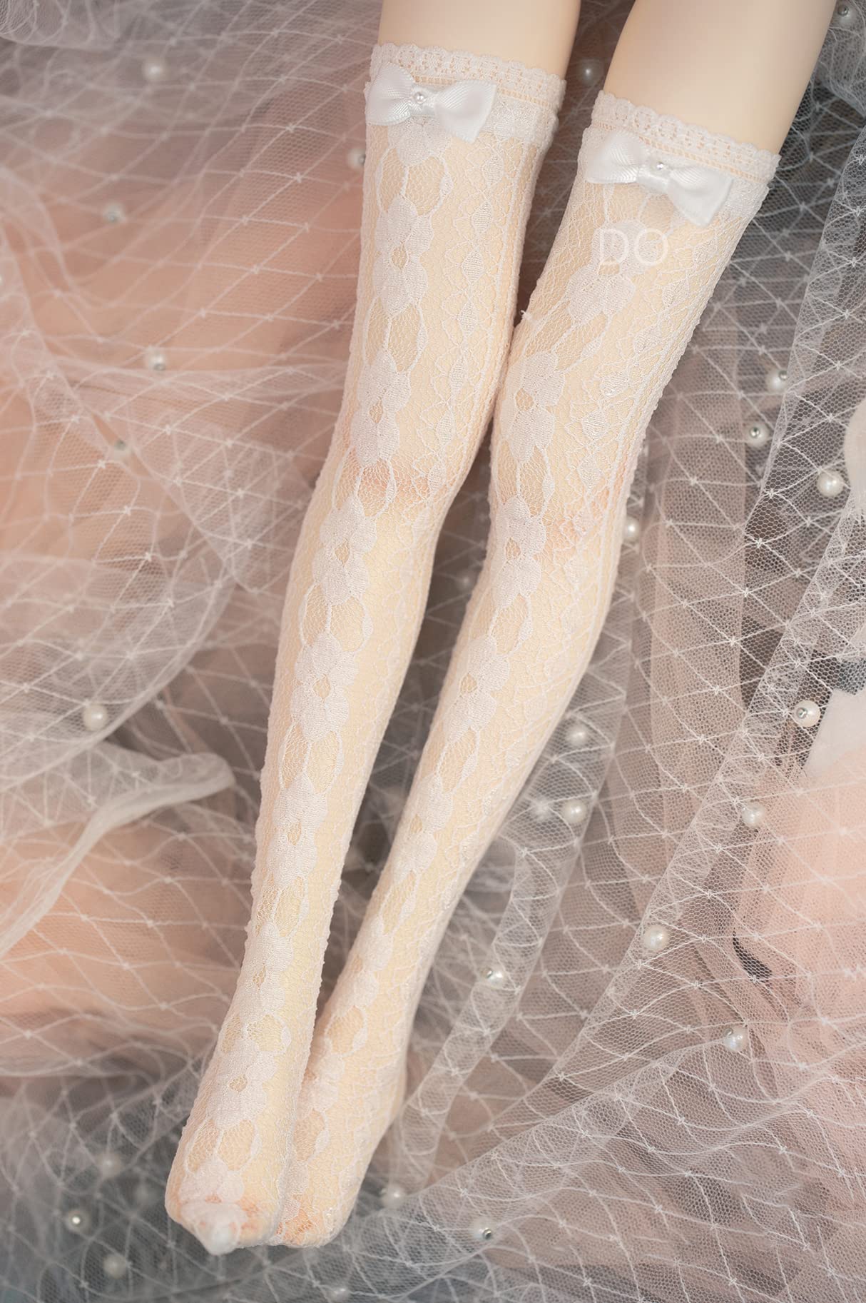 Amazon.co.jp: ドール靴下レースソックス1/3と1/4ニーハイソックス白地