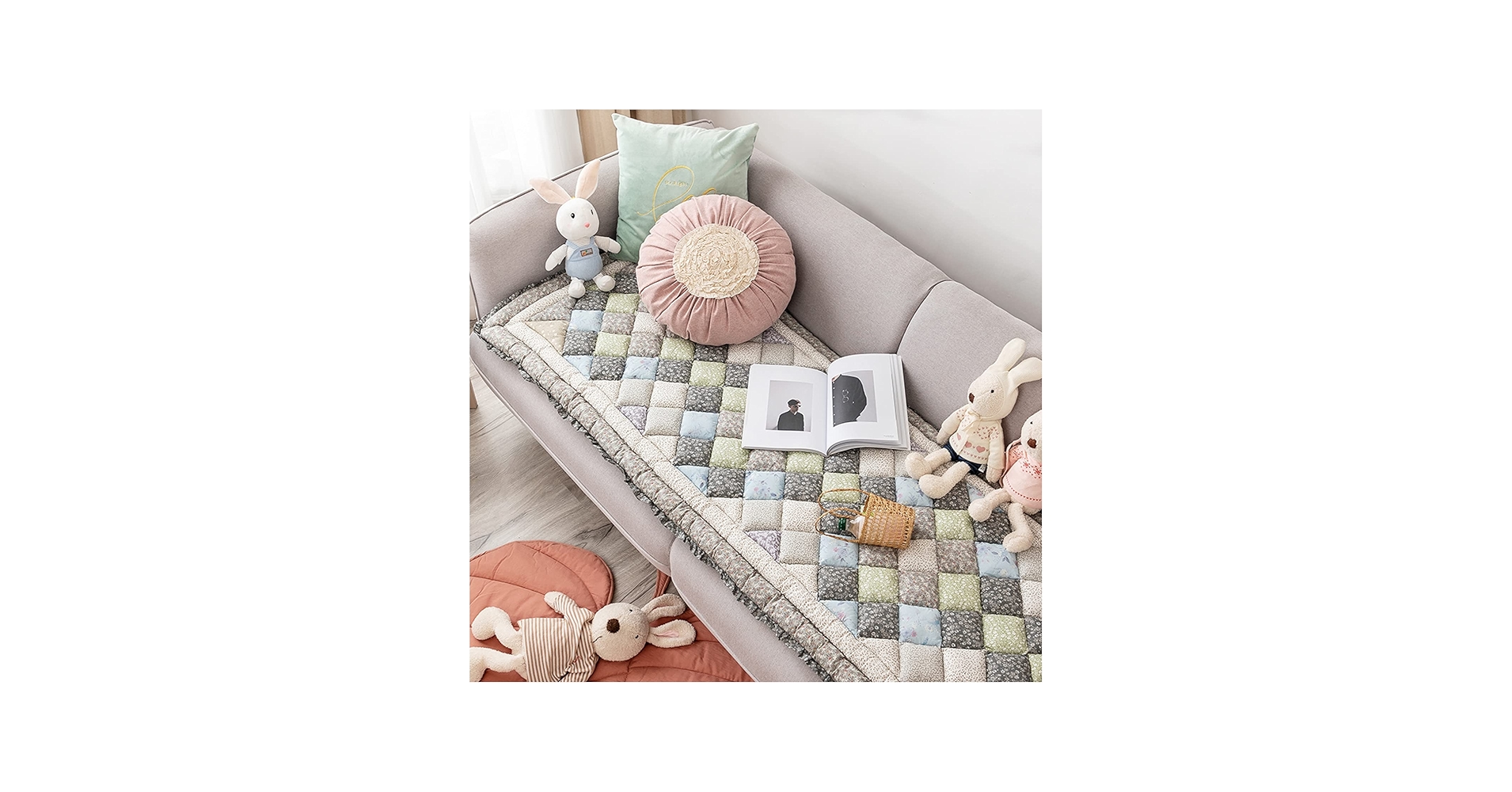 Amazon｜マルチカバー カラー カントリー パッチワーク風 田園風 表