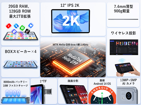 Amazon.co.jp: タブレット 12インチ Android14 G99 Hitabt P30A 20GB+