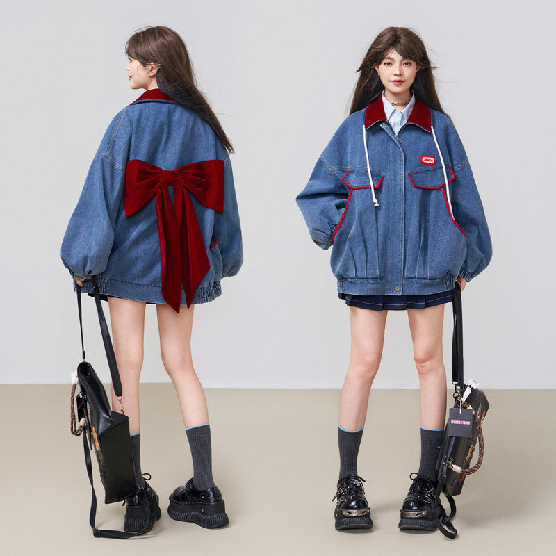 真っ赤なリボンのデニムジャケット[2026年3月下旬発送予定] – ManusMachina