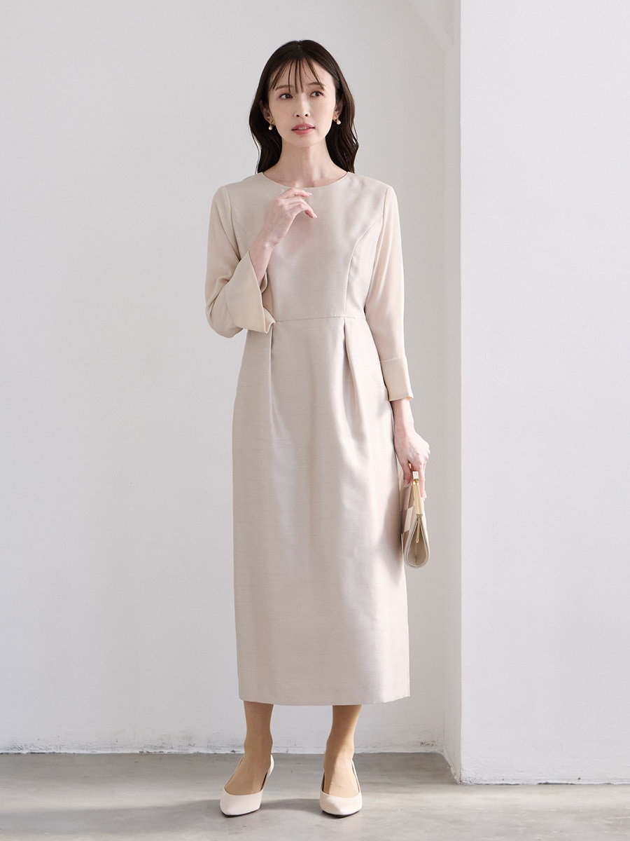 シフォンスリーブシャンタンIラインドレス(M ベージュ): AIMER | エメ