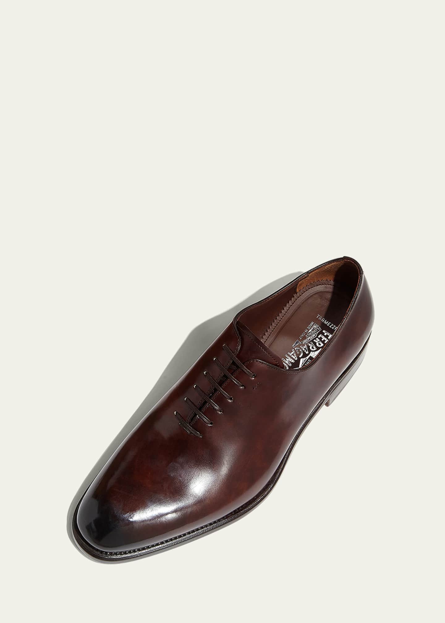 Ferragamo Men's Angiolo Tramezza Whole-Cut Leather Lace-Up Shoes