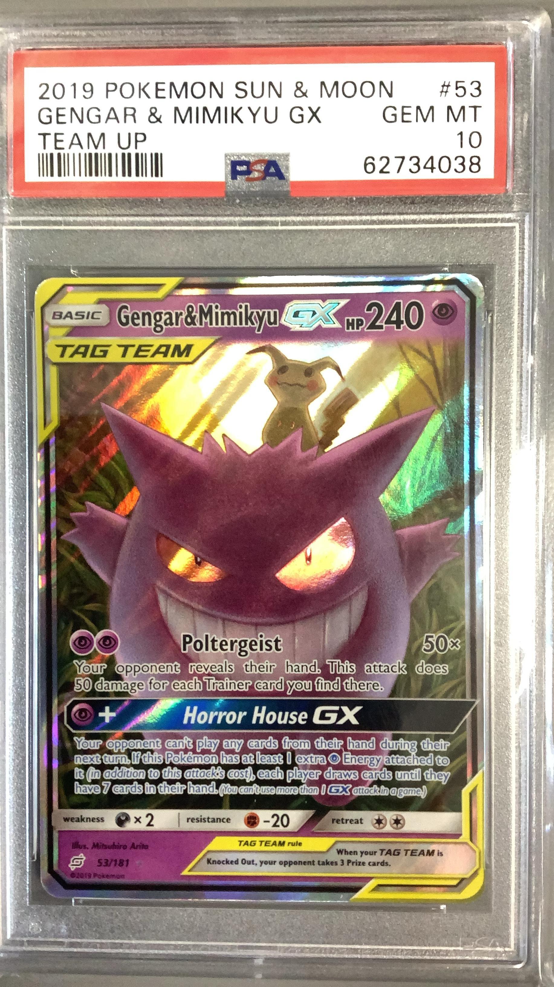 2019 Pokemon Sun & Moon Team Up 53 Gengar & Mimikyu Gx PSA 10
