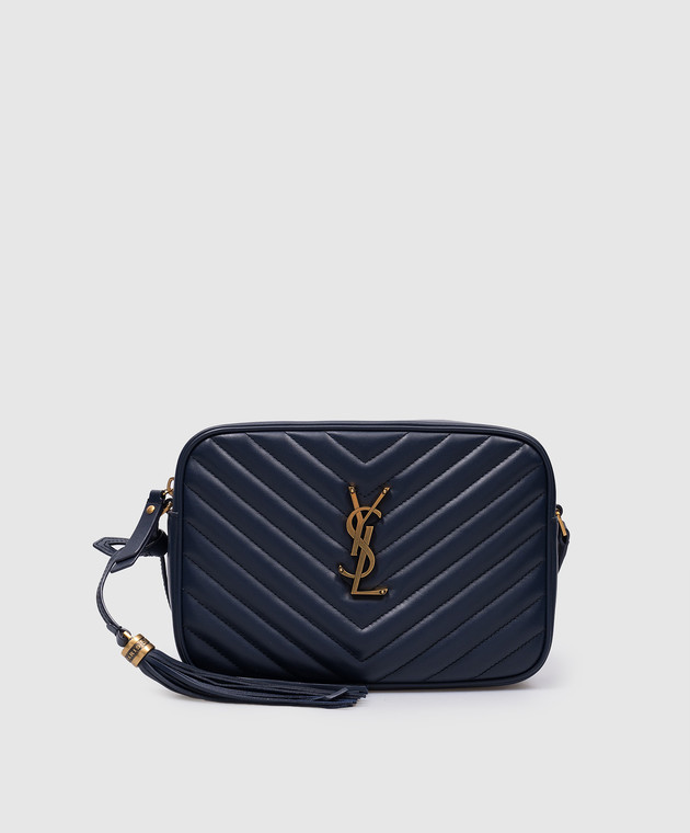 Saint Laurent - Blue leather LOU crossbody bag with metallic YSL