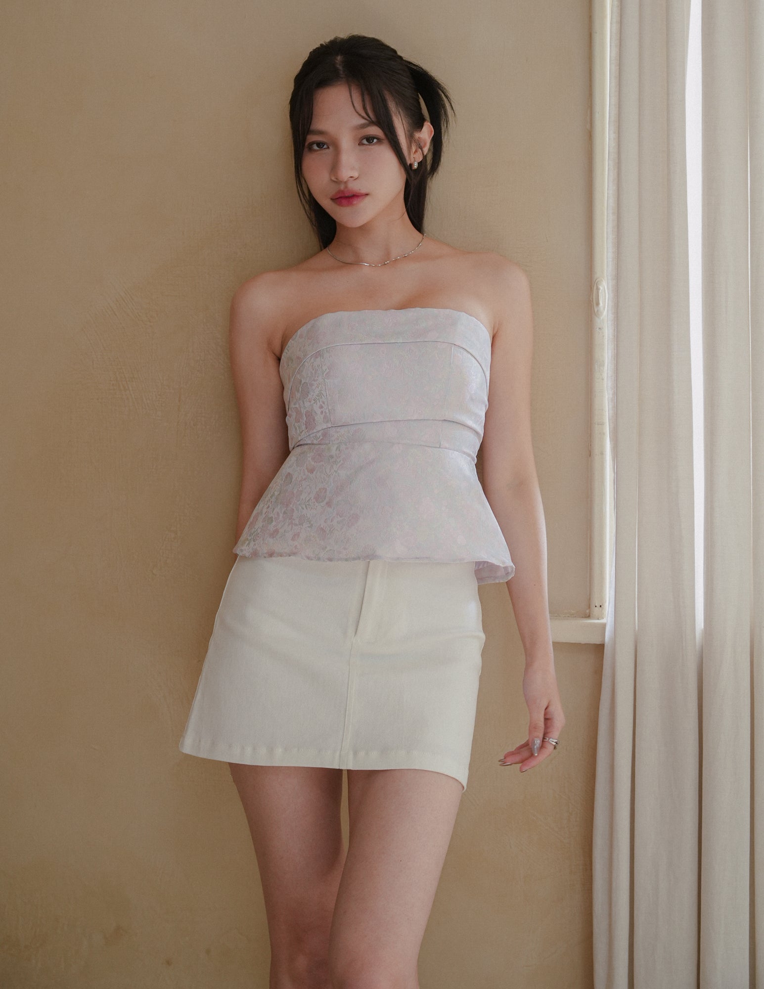 Hana Jacquard Peplum Top in Lilac