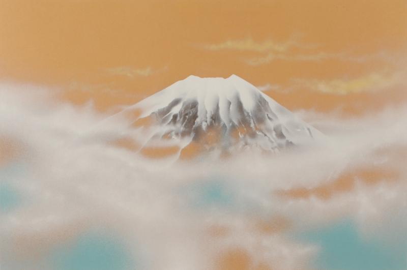 浜田泰介がシルクスクリーンの版画で制作した富士山の和の絵画「霊峰