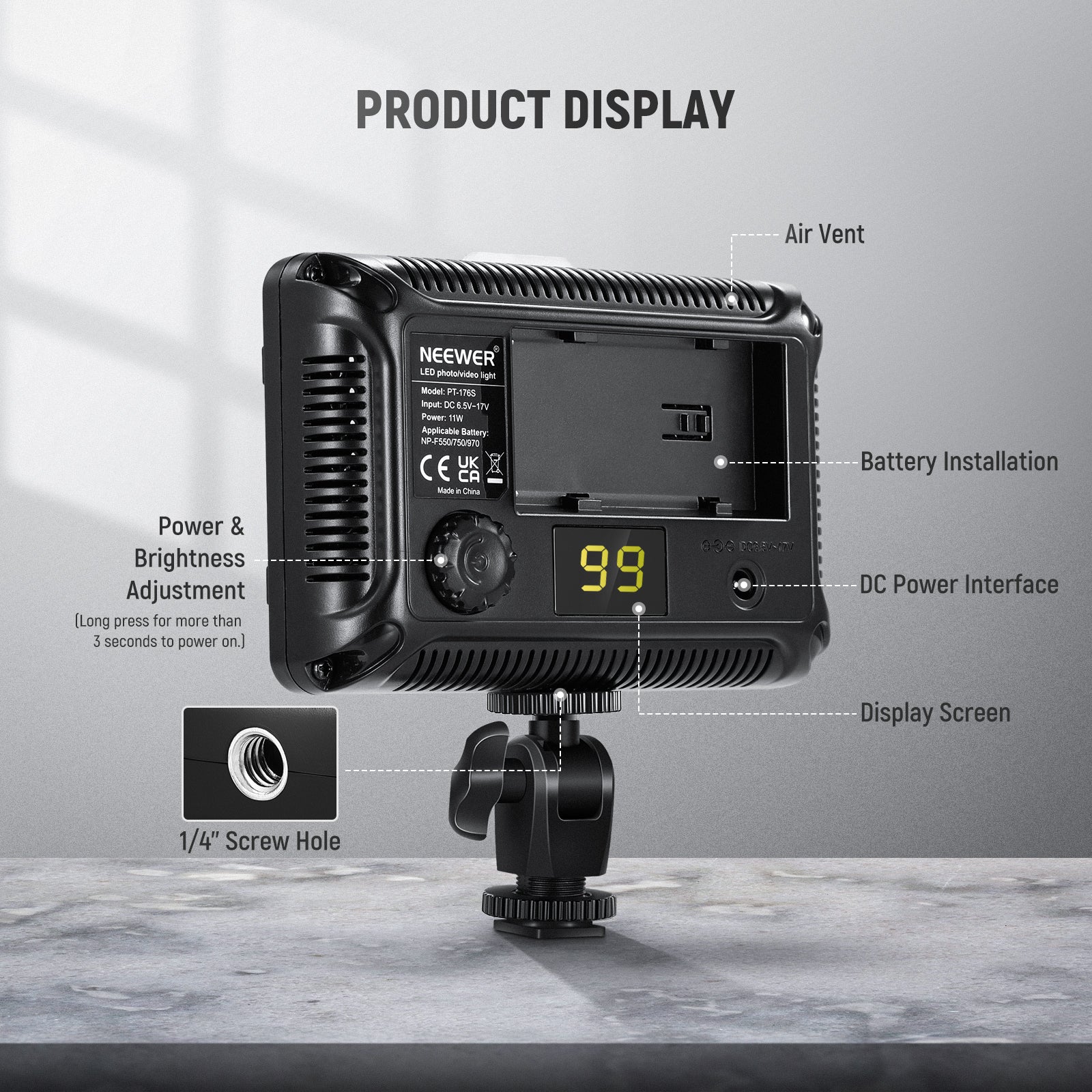 NEEWER On Camera Dimmable 176 LED Lighting Panel