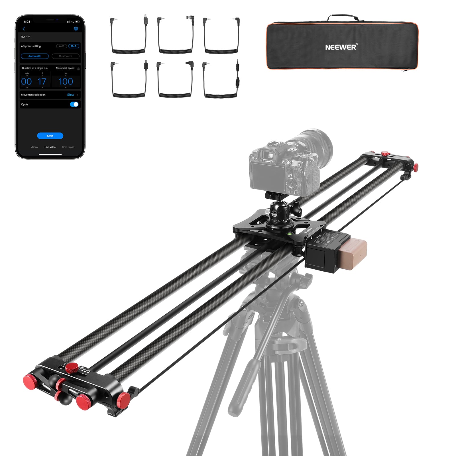 NEEWER ER1 カーボン製 電動カメラスライダー F750バッテリー付き