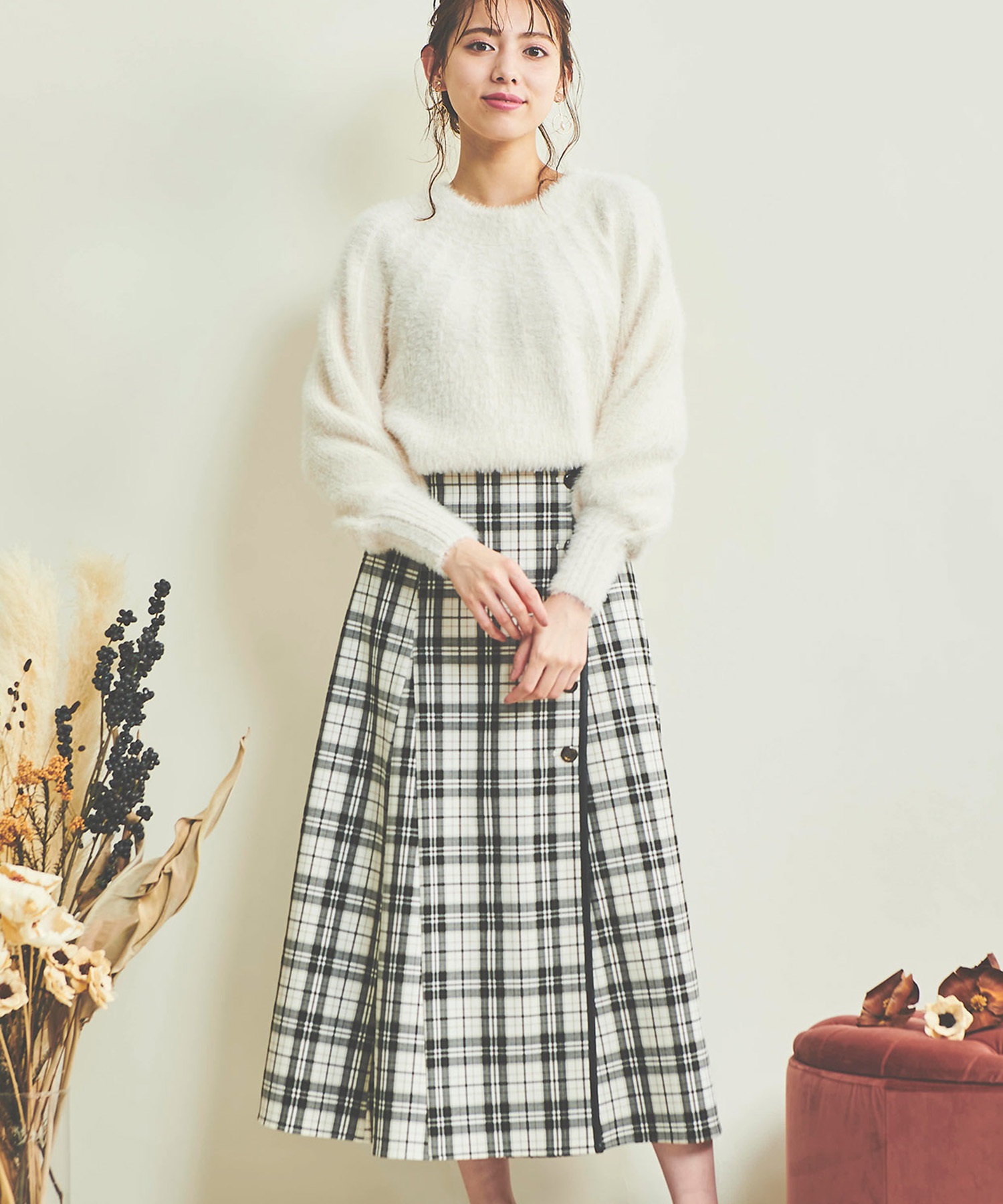 パイピングチェックスカート | フレアスカート | NOELA OFFICIAL WEB STORE