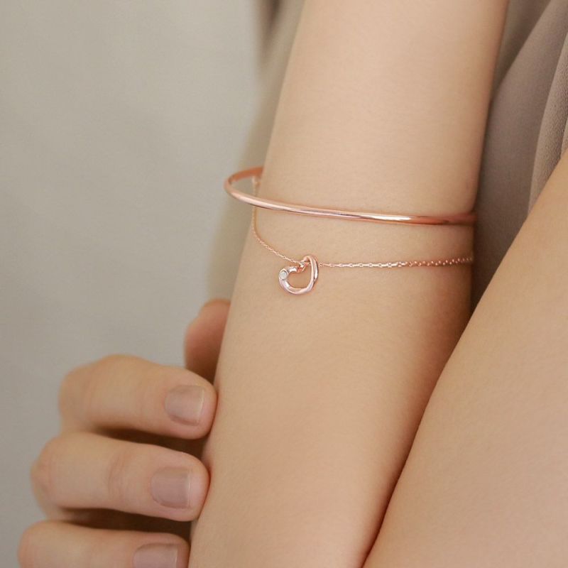 ブレスレット ニッケルフリー ロゼシルバー ハート ストーン チェーン