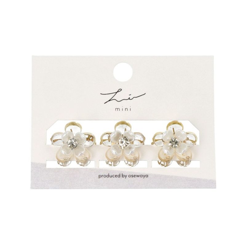 ヘアクリップ 花 フラワー バイカラー ストーン 3個セット ミニ バンス