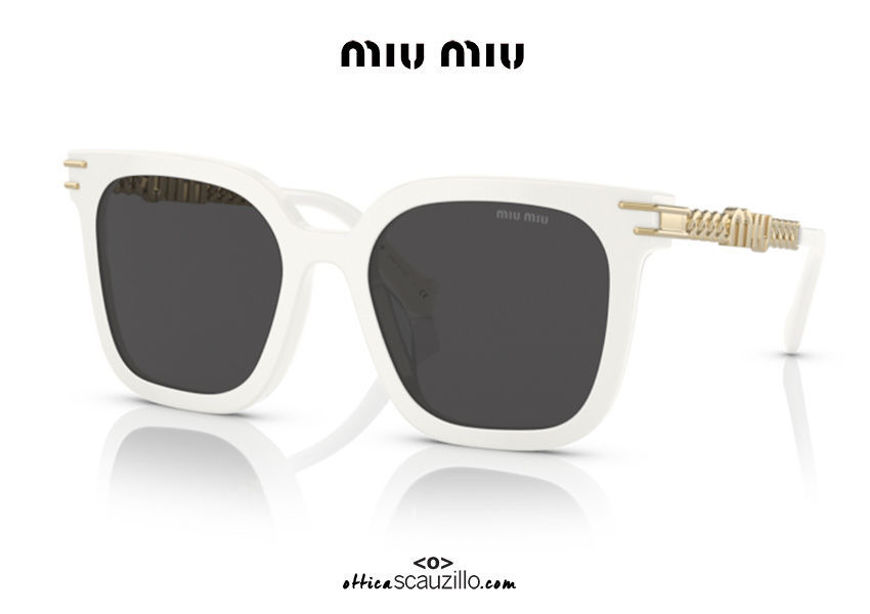 Oversized square sunglasses MIUMIU 13WS col. white gold chain