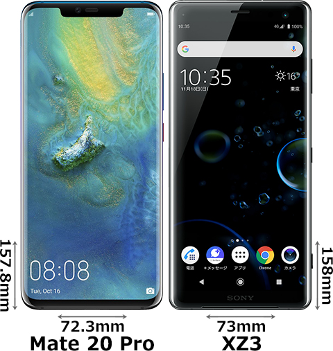 HUAWEI Mate 20 Pro」と「Xperia XZ3」の違い - フォトスク