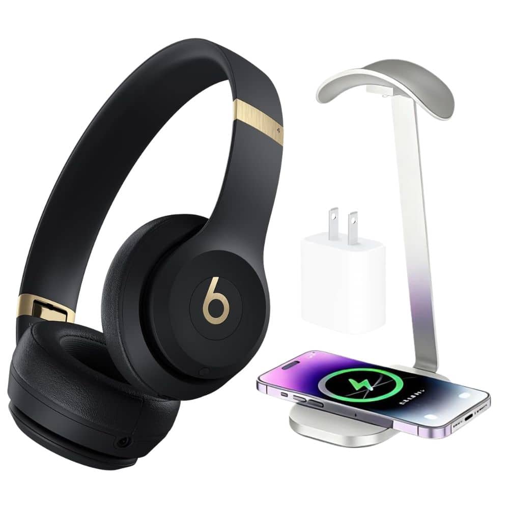 Beats Solo 4 True Wireless On Ear Headphones Black & Gold + Power