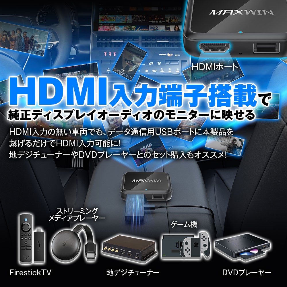 新商品】カーパーツブランド「MAXWIN」から様々なHDMI機器を接続できる