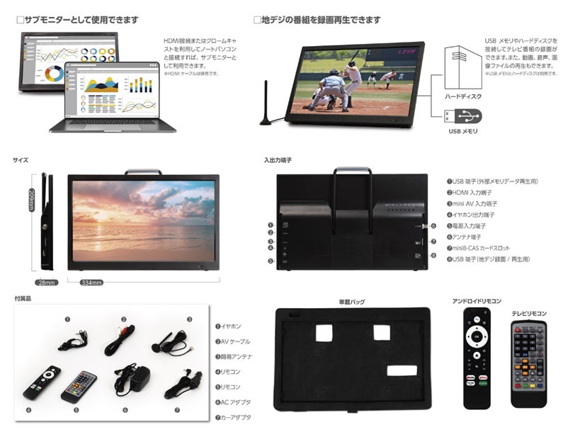 動画配信サービスも地デジも楽しめるポータブルテレビ「OVER TIME® 14