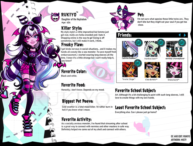 私のオリジナルキャラクターのモンスターハイのバイオグラフィー〜 : r