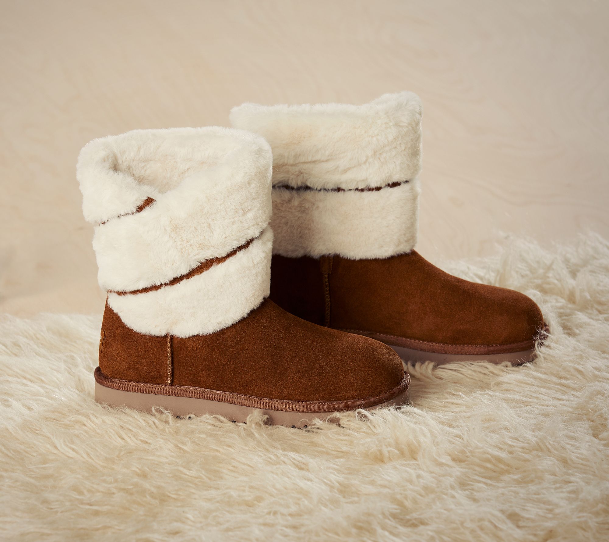 Koolaburra by UGG Suede Faux Fur Short Boots - Dezi - QVC.com