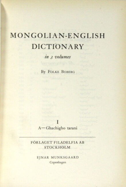Mongolian-English dictionary in 3 volumes | Folke Boberg
